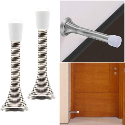 1Pcs Door Stops Spring Stopper Rubber Cap Metal  Wall Mounte