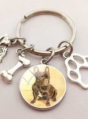 Fashion Bull Dog Keychain British Bulldog Keyring  Round Ha