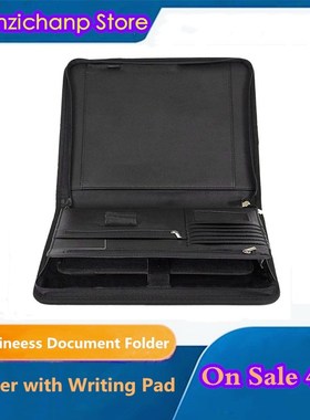 Leather Document Folder Zippered Multi functional Organizer