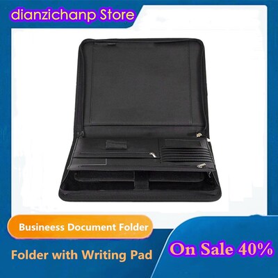 Leather Document Folder Zippered Multi functional Organizer
