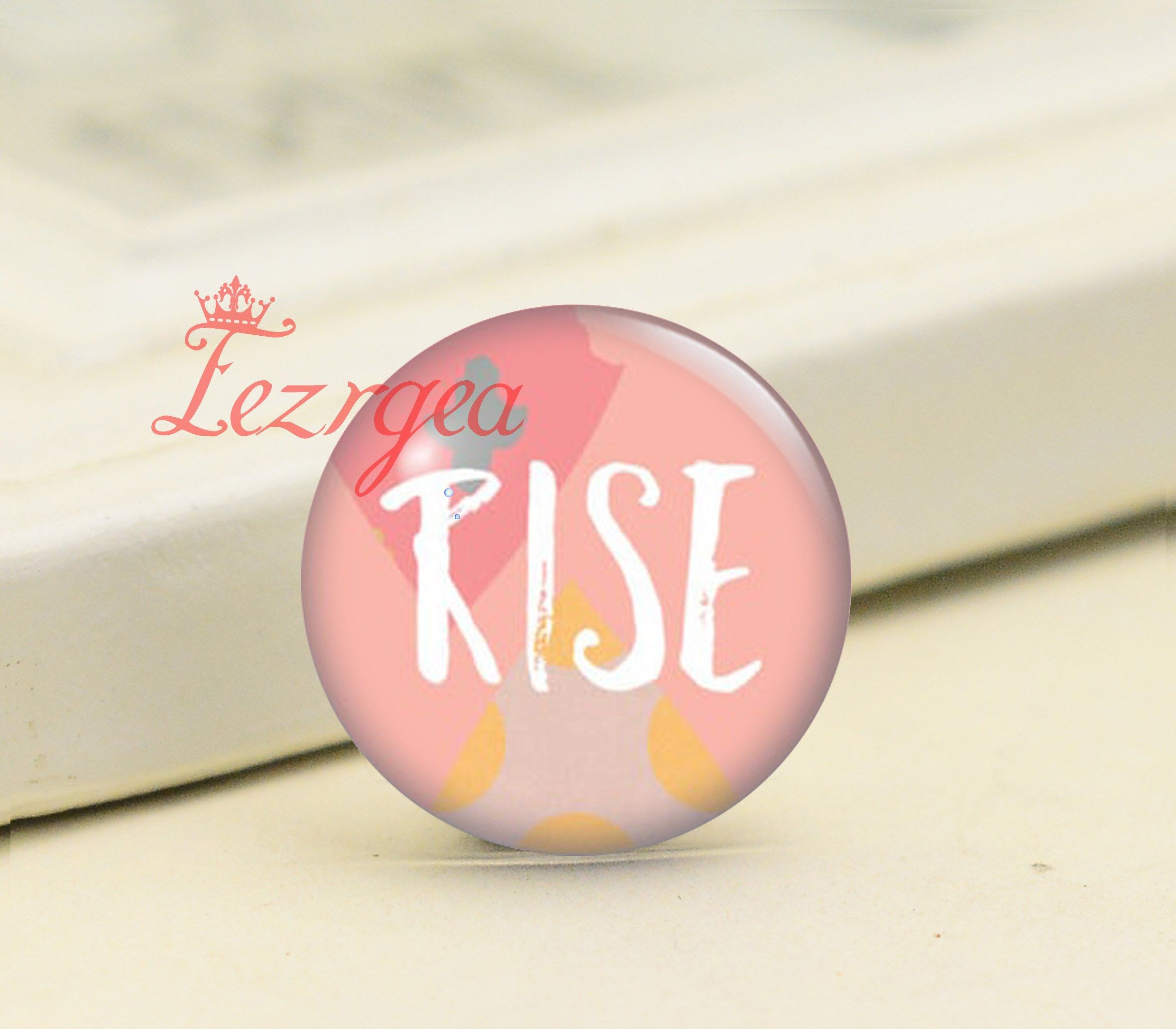 word and letter strong wild glass cabochon, pink gold gray b