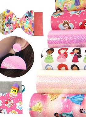 6pcs/lot 20*34cm Cartoon Printed Faux Synthetic Leather Fabr