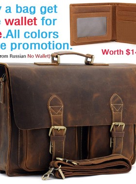 Men's Vintage Genuine Crazy Horse Leather Briefcase Messeng
