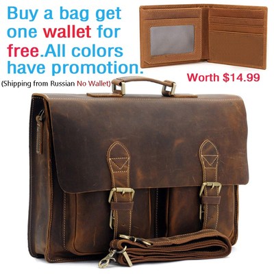 Men's Vintage Genuine Crazy Horse Leather Briefcase Messeng