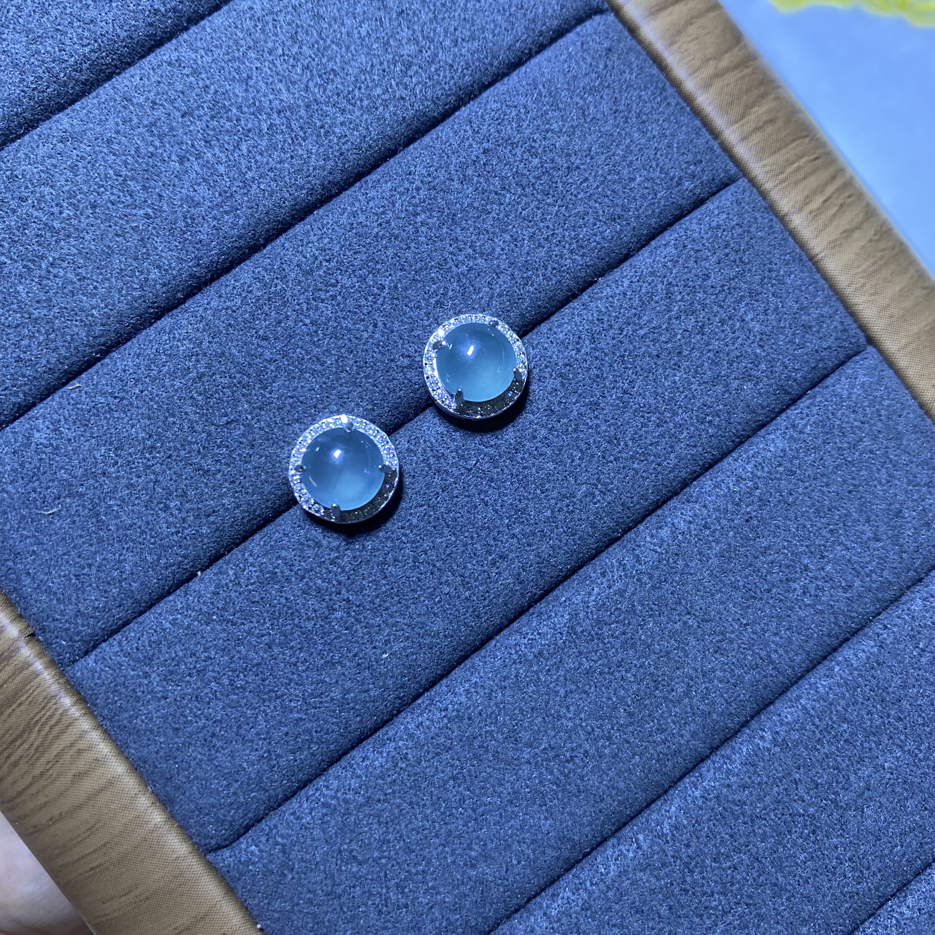 新款A货冰种翡翠耳钉情人节生日礼物S925银镶嵌电镀18K金防过敏