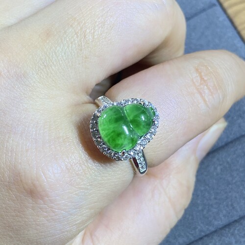 新款A货冰种翡翠葫芦戒指情人节生日礼物S925银镶嵌电镀18K金