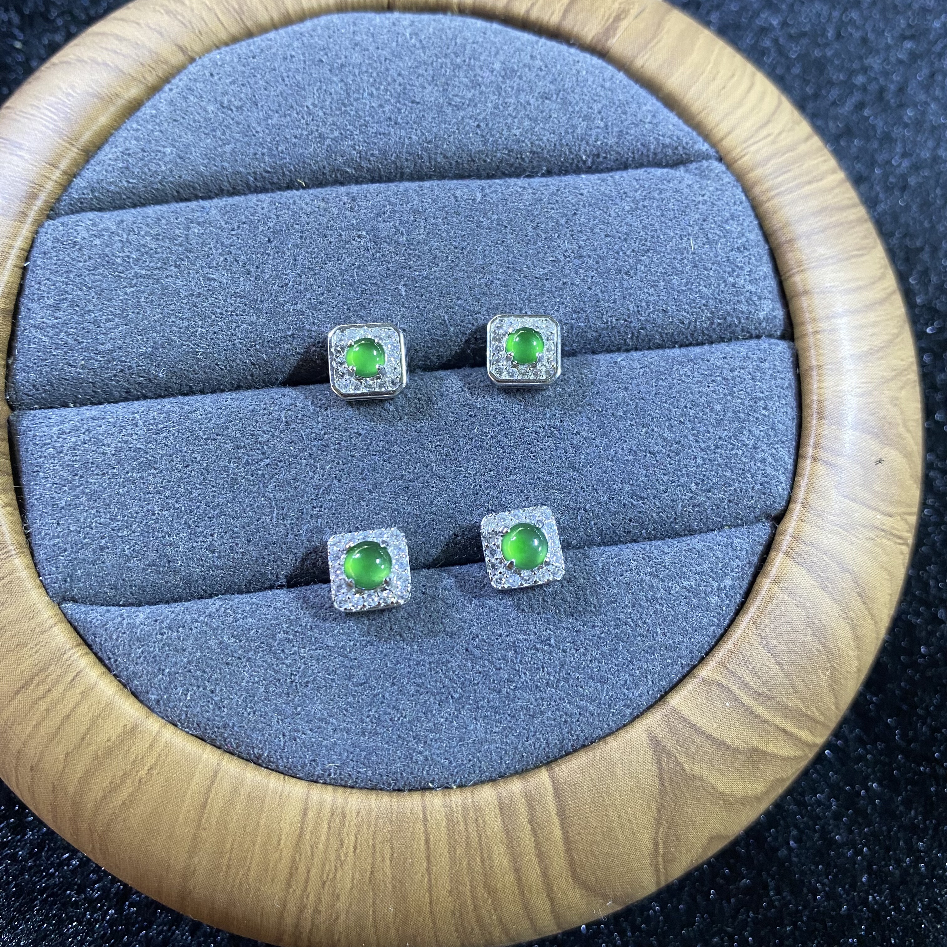 新款A货冰种翡翠耳钉情人节生日礼物S925银镶嵌电镀18K金防过敏