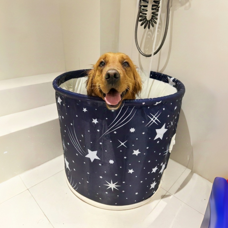蓝色星空狗狗洗澡盆可折叠大号宠物通用加厚圆形浴缸中大型犬浴桶