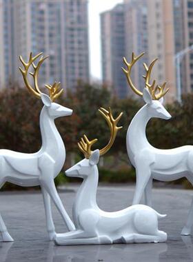 简约现代白色梅花鹿玻璃钢雕塑户外公园林景观房地产小区装饰摆件
