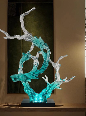 现代简约玄关装饰浪花摆件轻奢高档透明树脂雕塑酒店售楼处工艺品