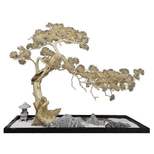 仿真松树迎客松罗汉松马尾松假树牙签松木雕造景高端枯树玄关摆件