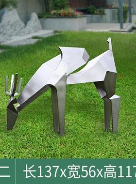 大型不锈钢镂空梅花鹿摆件园林景观别墅酒店会所装饰几何麋鹿雕塑