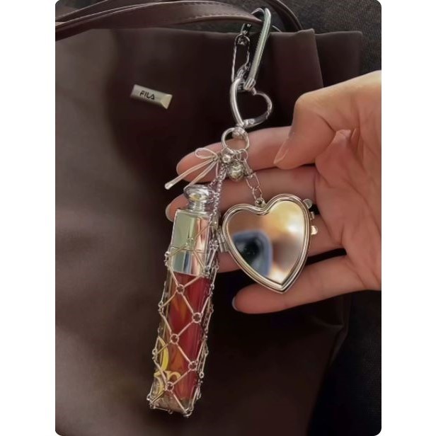 口红网兜包挂带镜子小众ins风精致高颜值潮流百搭钥匙扣便携实用