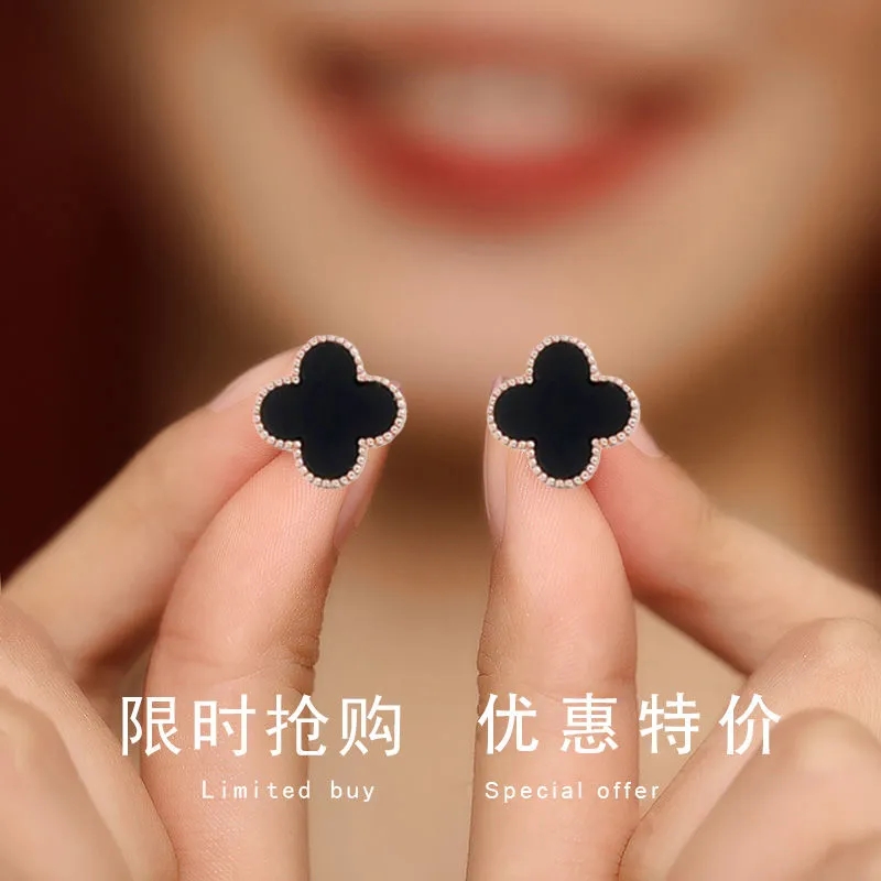 s925银针四叶草耳钉2022新款潮时尚简约送女友闺蜜礼物日韩法式小