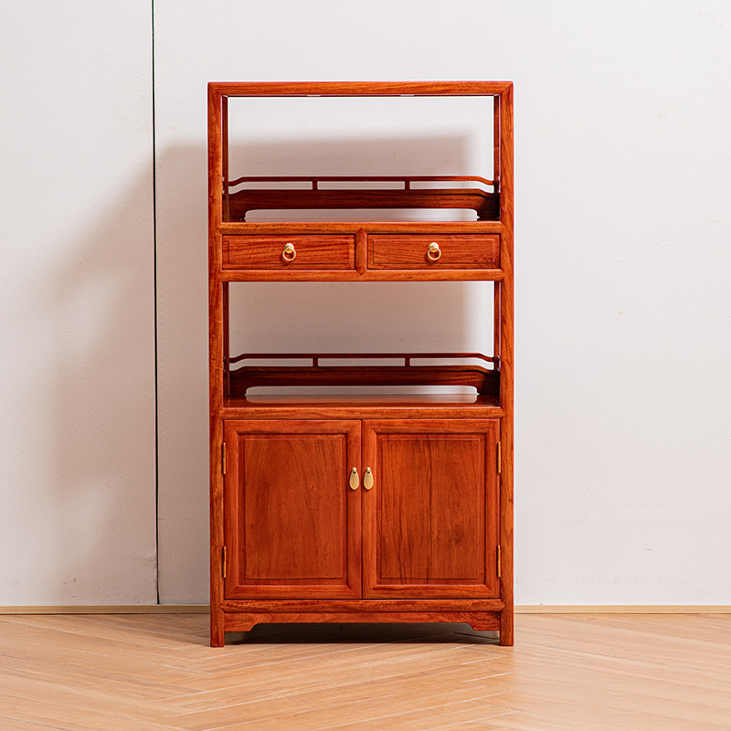 缅甸花梨木书架新中式全实木收纳架红木置物架大果紫檀茶水柜原木