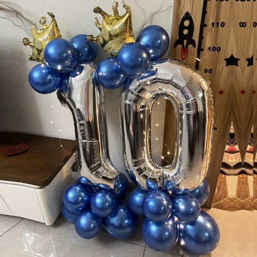 高级蓝色生日装饰数字路引气球
