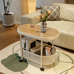 可移动椭圆形边几小茶几带轮客厅家用现代简约小户型小推车置物架