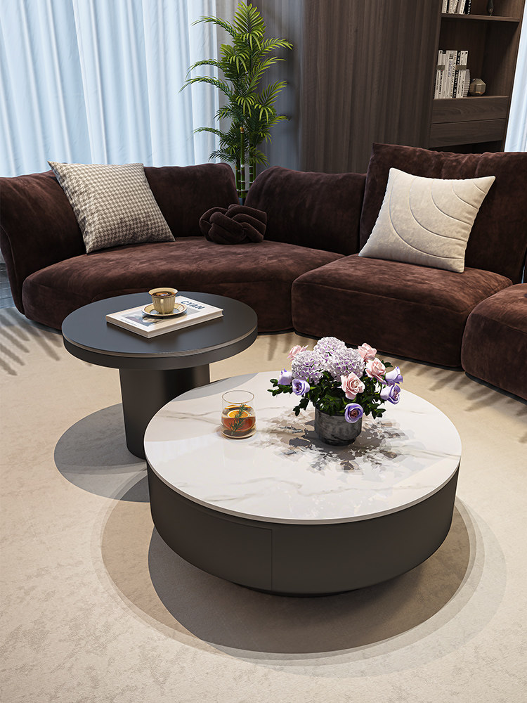 意式轻奢岩板圆形茶几现代简约小户型极简高级感客厅家用设计师款,住宅家具,茶几,淘宝优惠券,粉丝福利购,淘宝优惠卷