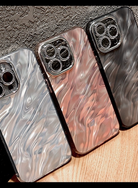 新款17闪粉镜头膜适用苹果15promax手机壳iphone14全包褶皱水波纹13pro银色女神iphone12高级感16pm冷淡气质p