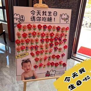 今天我生日请你吃糖kt板宝宝周岁生日布置满月百日宴棒棒糖迎宾牌