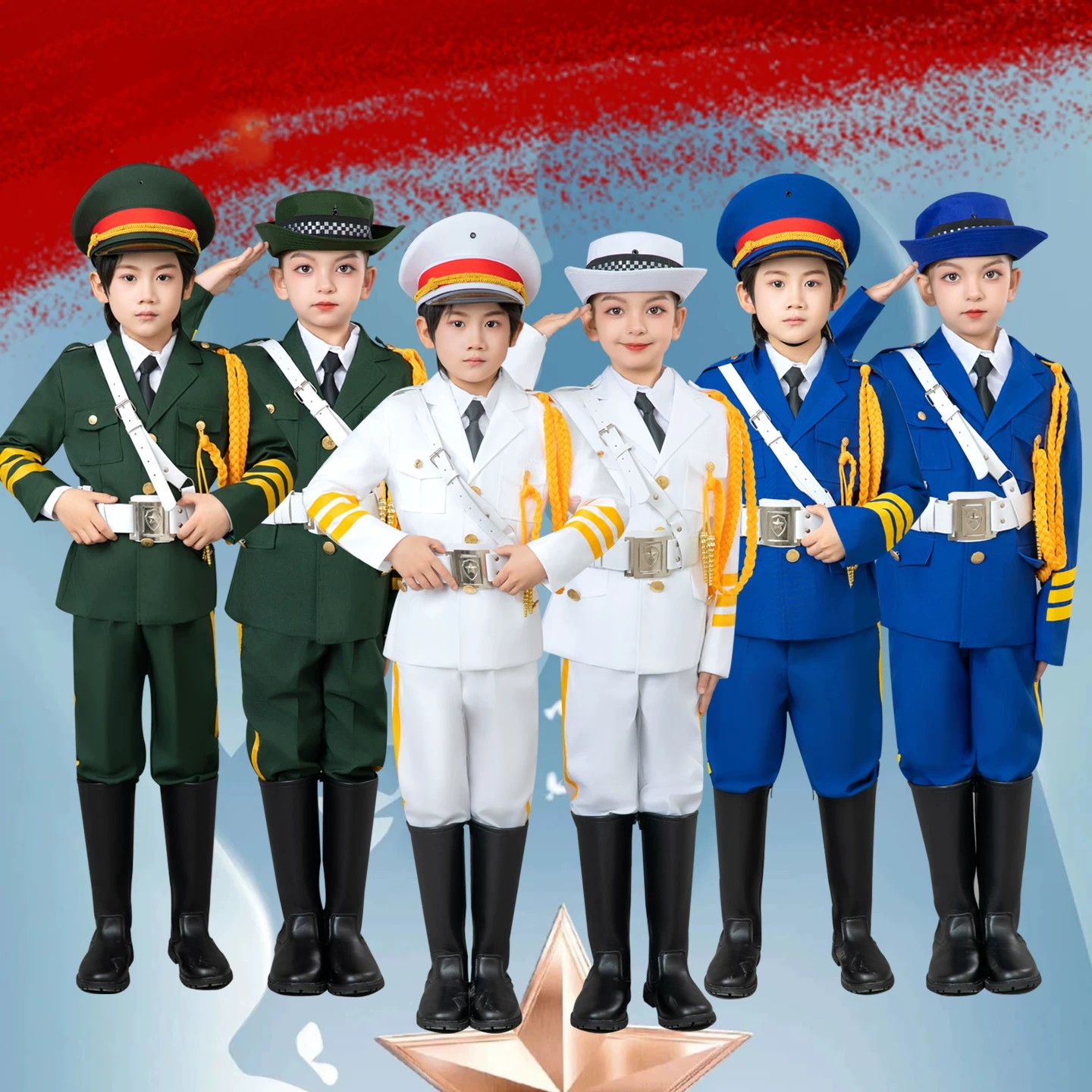 儿童升旗手服装仪仗队中小学生演出服男女军装制服升旗仪式礼服