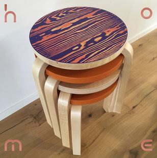 现货 芬兰进口Artek 友谊限量款绝版收藏白桦木三脚曲木圆凳椅子q