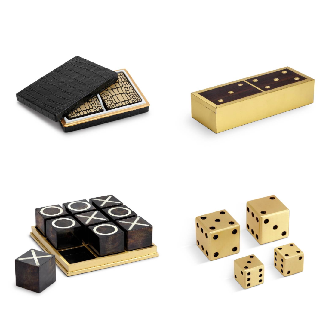 ho me現貨 美國l objet 黄铜陶瓷多米诺骨牌/纸牌/井字游戏/骰子