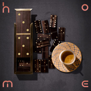 ho+me現貨 美國L' OBJET 镀黄铜桃花心木盒多米诺骨牌套装 礼品