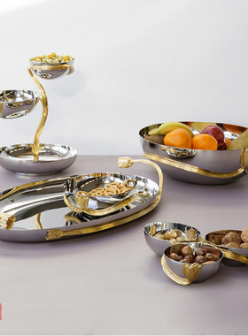 24K金立体花多层下午茶小食盘