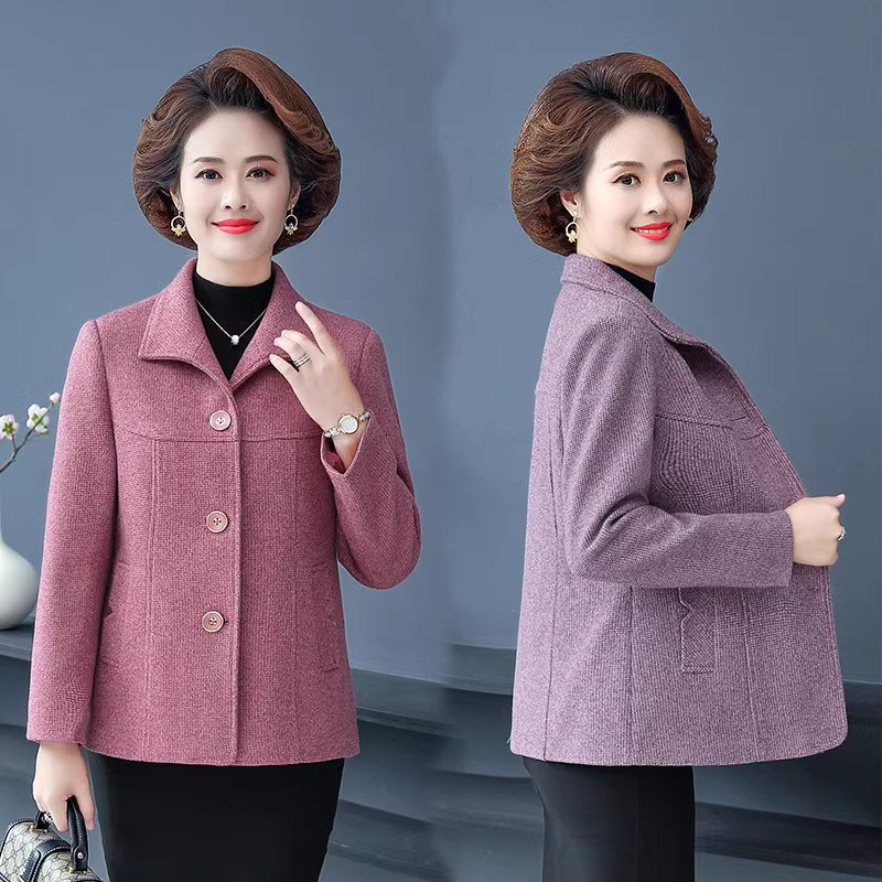 中老年妈妈装短款格子外套秋季新款洋气大码女士西装加棉加厚上衣