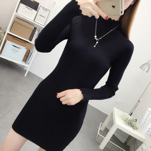 半高领中长款毛衣女遮屁股新款针织修身秋冬季加厚纯色内搭打底衫