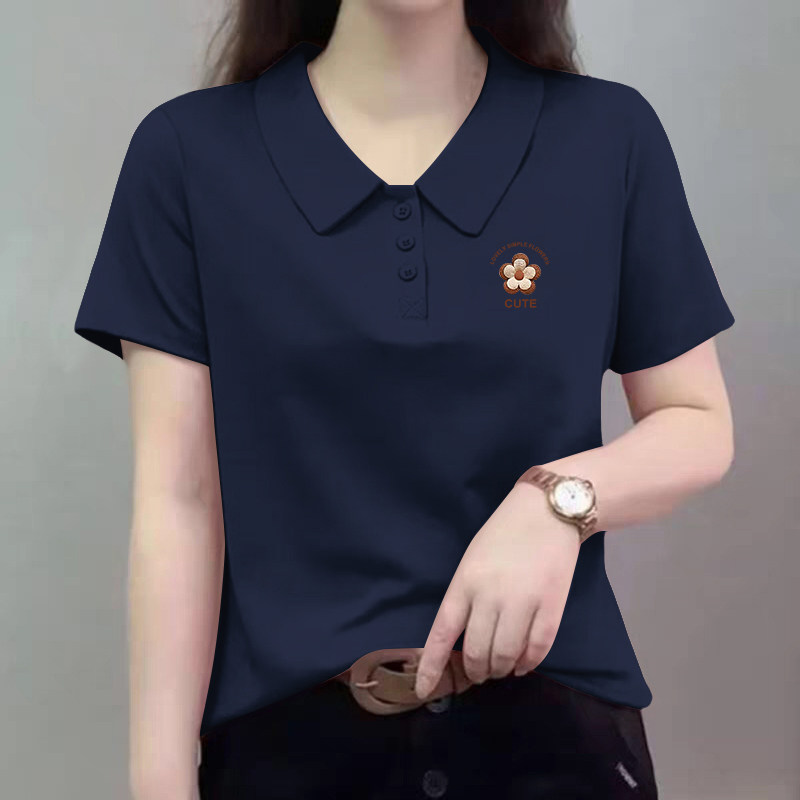 简约百搭印花polo衫上衣2026夏季新款时尚减龄宽松显瘦短袖t恤