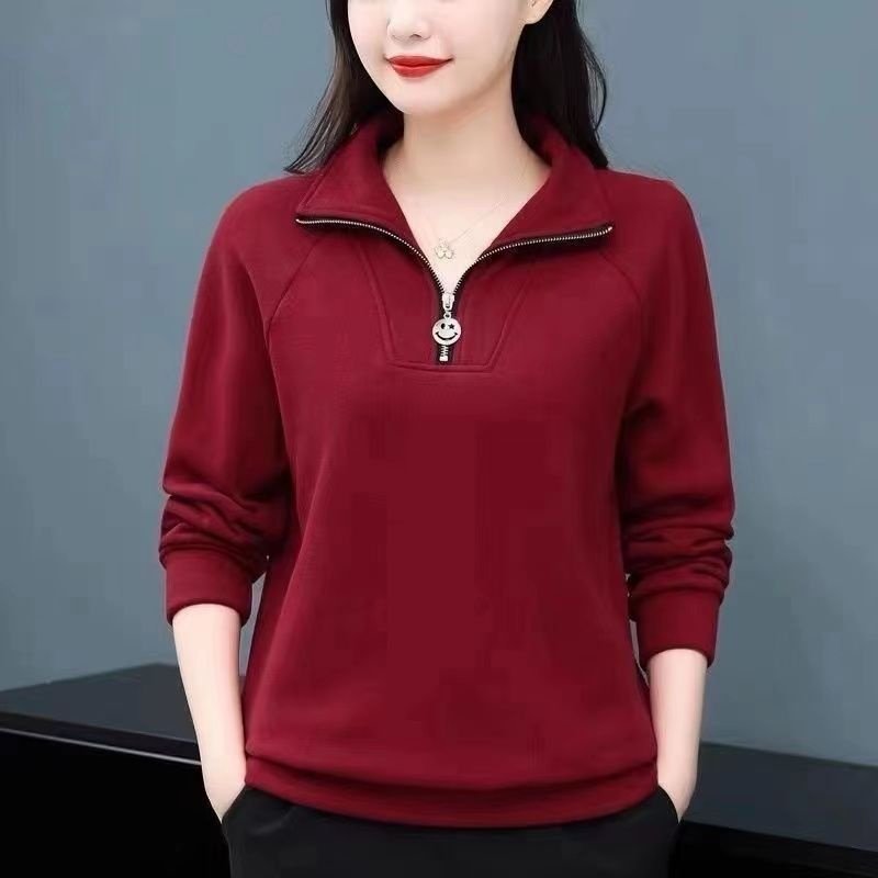 2025春秋新款立领半拉链长袖卫衣女士时尚妈妈装休闲显瘦运动上衣