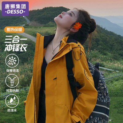 唐狮集团DESSO冲锋衣女款2025新款春秋季超好看三合一登山服外套