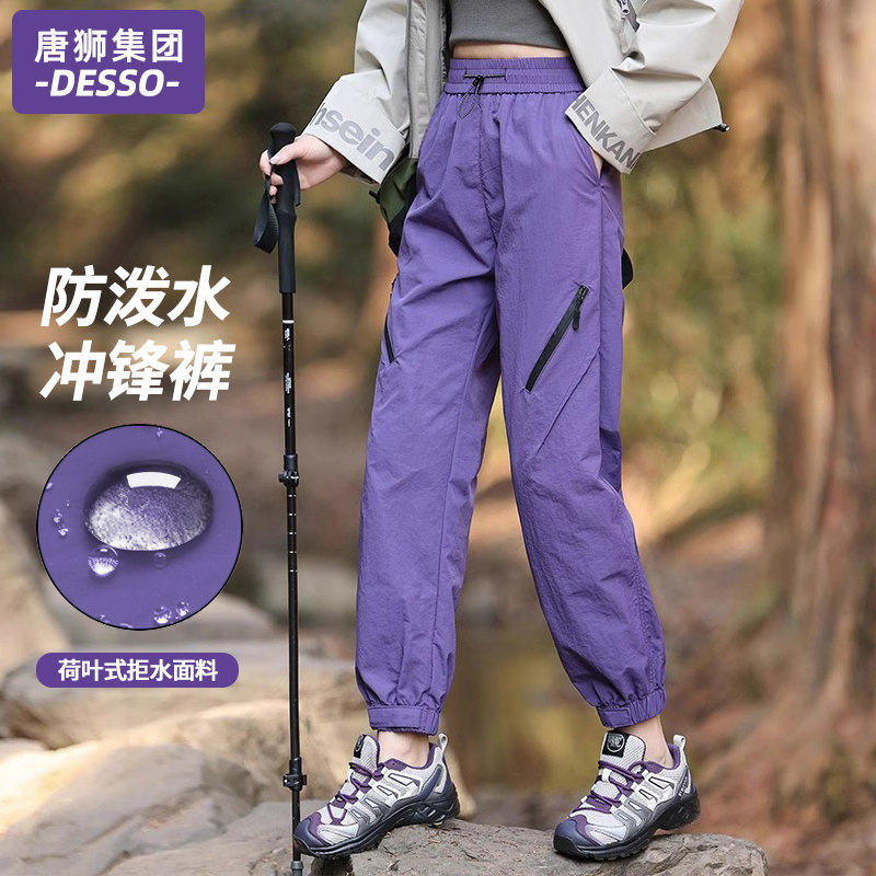 唐狮集团DESSO冲锋裤女2025新款春秋季防风防水工装束脚休闲裤子