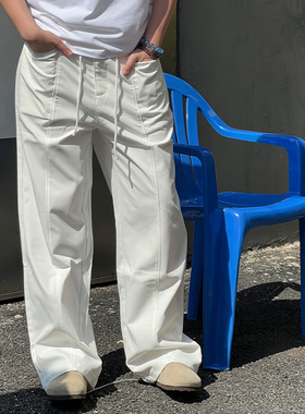 Double99美式街头松紧腰抽绳丝绵潮酷宽松百搭休闲裤