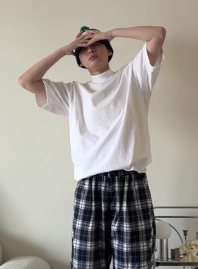 Double99韩版春夏新款简约净版纯色小高领短袖T恤