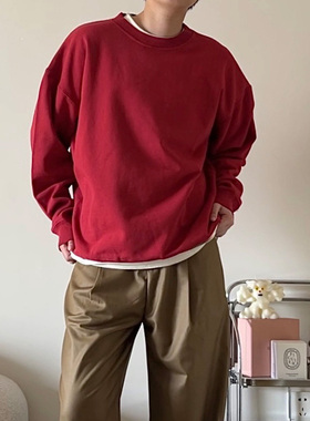 Double99美式复古休闲纯色套头宽松圆领毛线圈420g高品质大卫衣