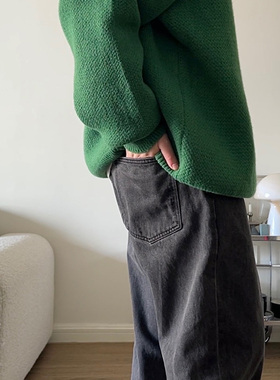 Double99美式街头风水洗烟灰色做旧潮流宽松直筒休闲长裤牛仔裤