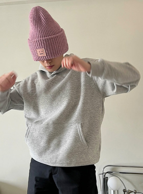 Double99秋冬380克卫衣男女同款刷毛纯色连帽衫潮牌落肩卫衣