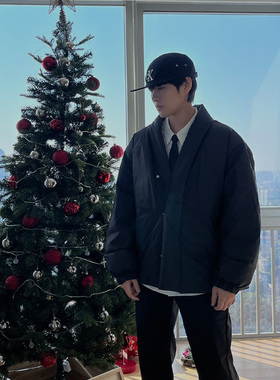 Double99冬季日系复古加厚棉服外套V领保暖面包服棉衣cityboy棉袄