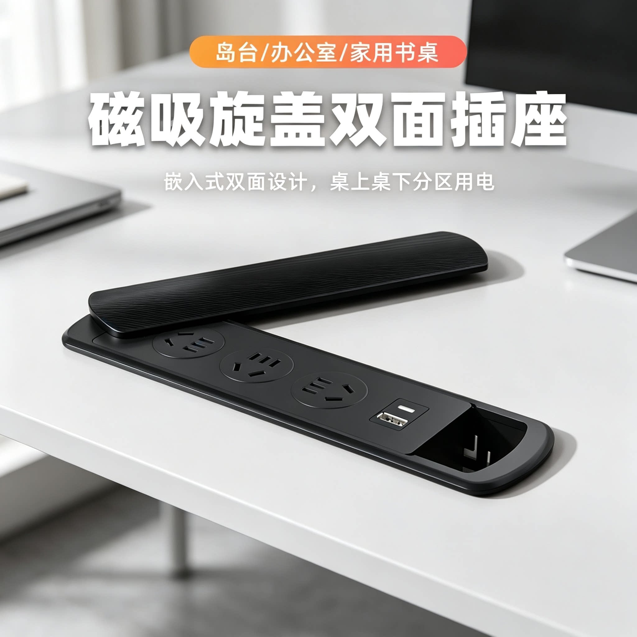 磁吸旋盖双面嵌入式快充排插图片