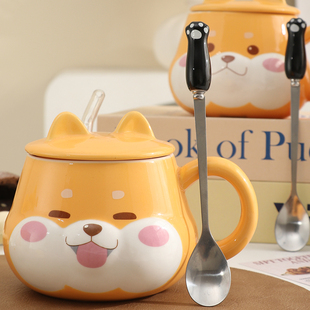 可爱杯子家用喝水马克杯带盖陶瓷杯水杯家用水杯陶瓷瓷杯情侣杯子