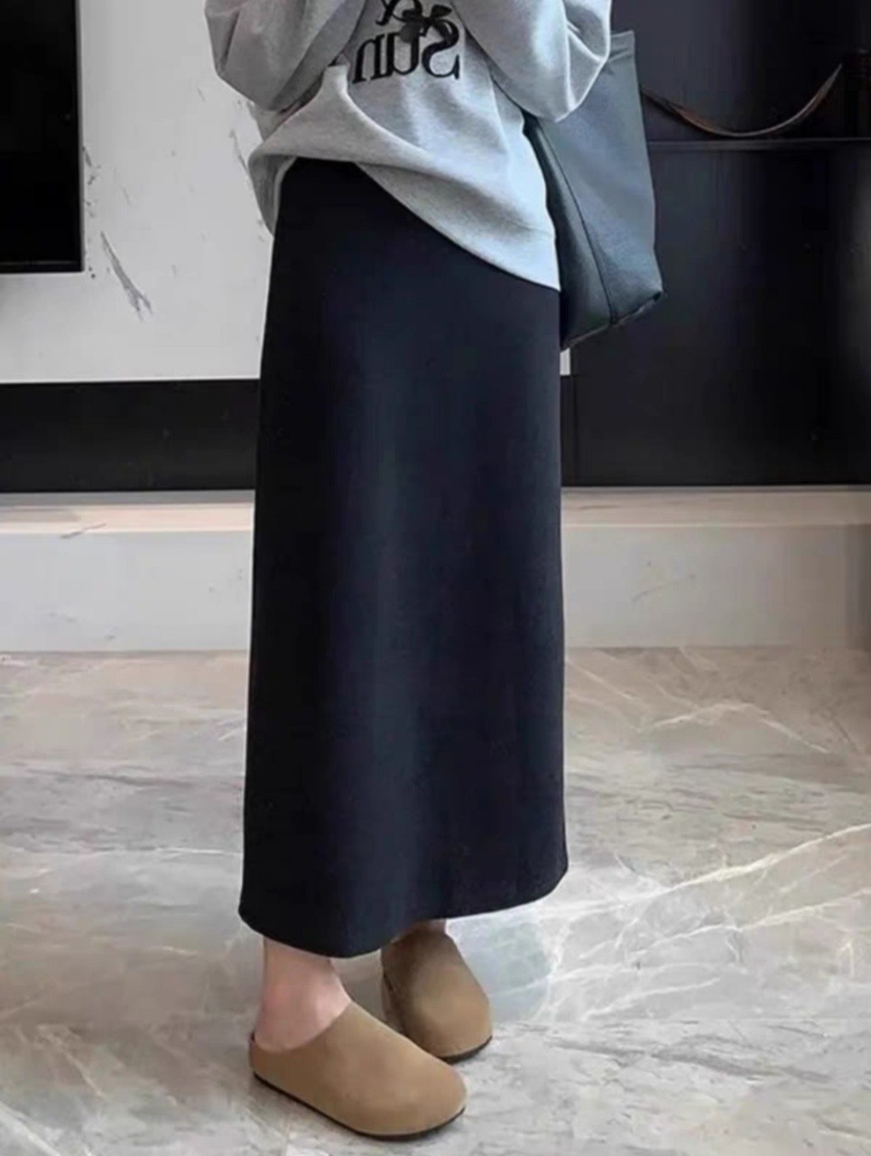 11-27H  秋冬毛呢中长裙下摆开叉松紧腰半裙    6697