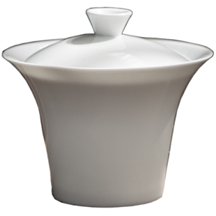 班意 大号功夫三才泡茶碗景德镇手抓影脂白手工刻花三才盖碗包邮