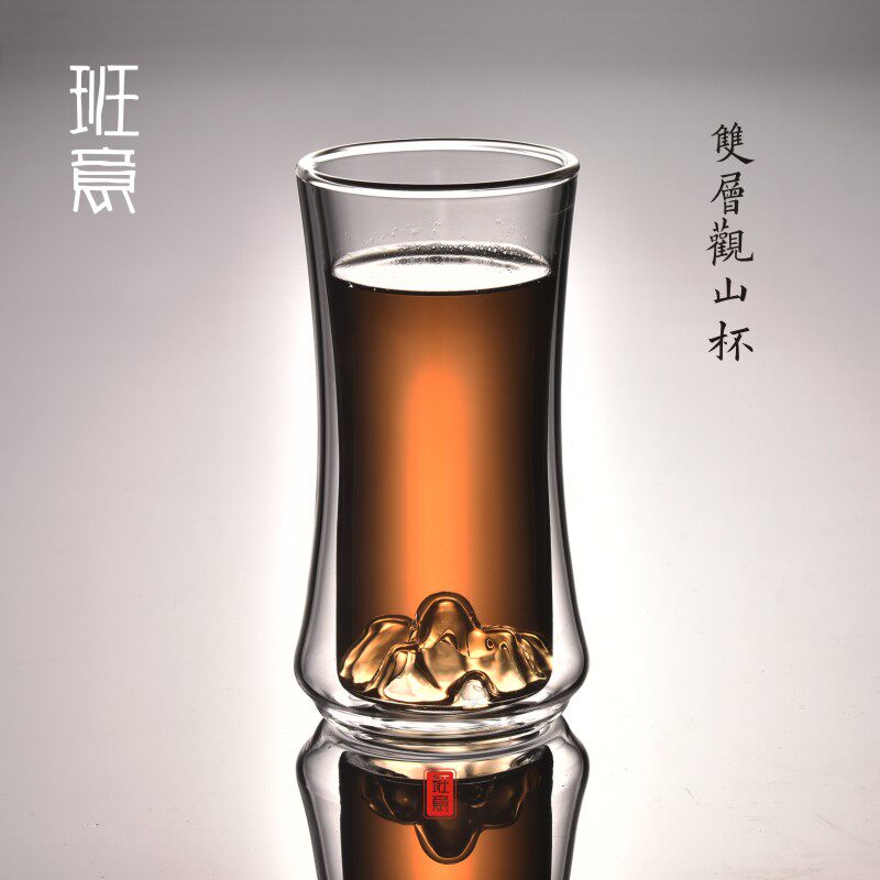 班意观山杯双层玻璃茶杯透明耐热泡茶杯创意雪山绿茶茶具喝水杯子图片