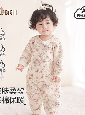 婴儿夹棉连体衣服冬季纯棉加厚保暖棉衣新生男女宝宝哈衣爬服冬装