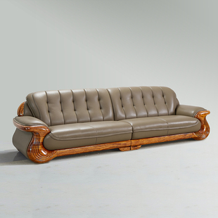 现代乌金木真皮沙发高端别墅客厅头层牛皮青皮新中式 沙发家俱组合