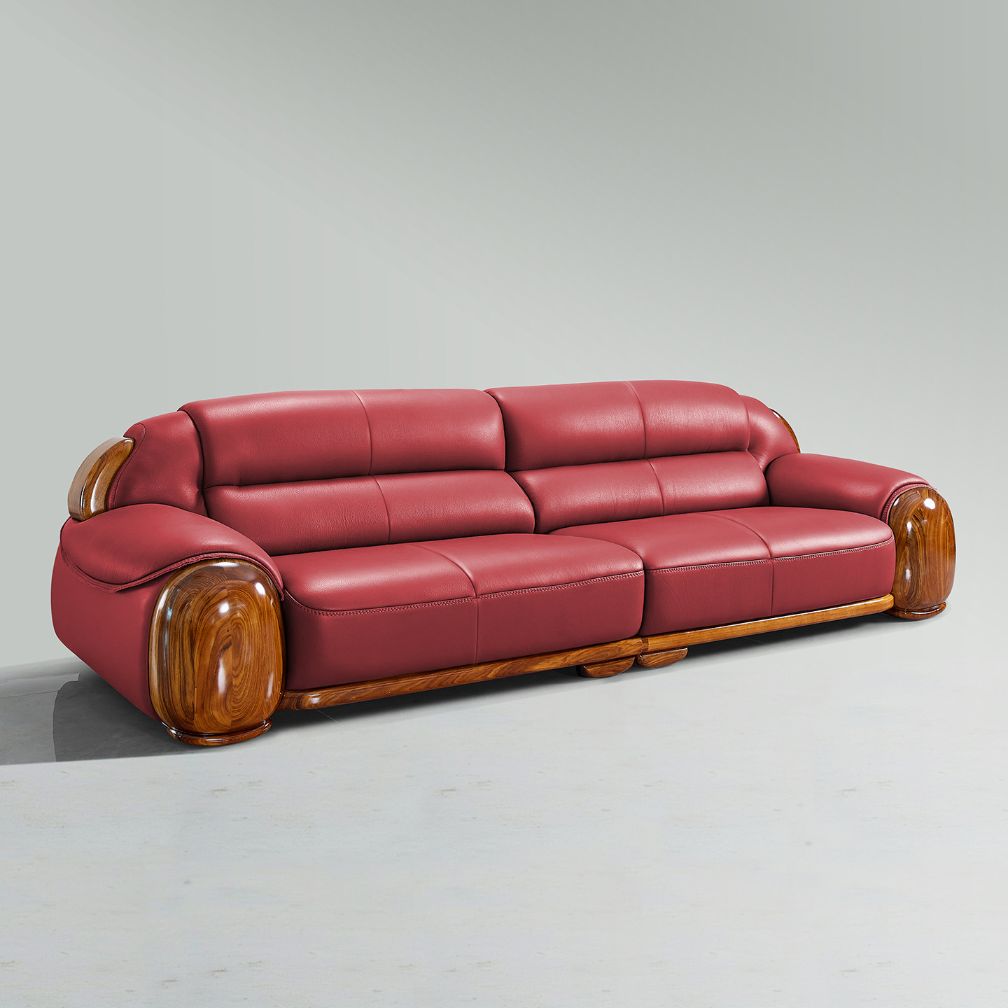 现代高端乌金木真皮沙发新中式别墅客厅实木头层牛皮青皮直排沙发