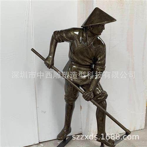玻璃钢铸铜雕塑文化传统人物农耕牛拉犁耕地民俗玻璃钢仿铜雕塑